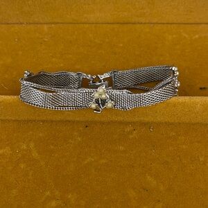 Goldette Vintage Bracelet Mesh Chain Pearl Floral Silver Tone